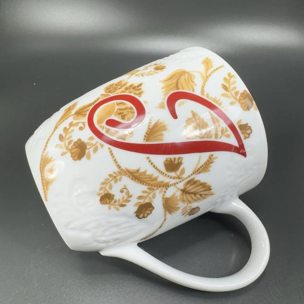 Pier 1 Porcelain Coffee Mug Cup Initial Letter‎ J Monogram Brown Leafs Pattern